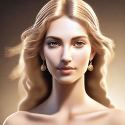 A high-quality digital art image of a beautiful, tall, and slender woman from the 7th century BC with golden hair and shining eyes