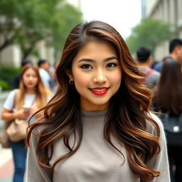 A portrait of a 21-year-old college student from Hong Kong who is passionate about makeup, showcasing her vibrant personality and youthful energy