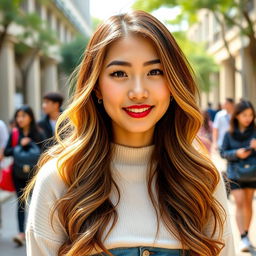 A portrait of a 21-year-old college student from Hong Kong who is passionate about makeup, showcasing her vibrant personality and youthful energy