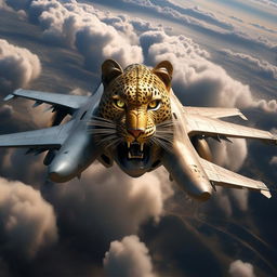 aerial view leopard-like jet fighter in the sky