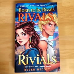 A captivating book cover illustrating a teenage girl with rich brunette hair, the daughter of Apollo, showcasing her confident and fierce spirit