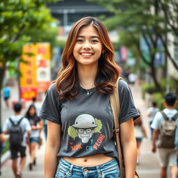 A lively portrait of a 21-year-old female college student from Hong Kong, capturing her youthful spirit and academic energy