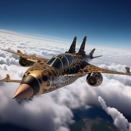 aerial view leopard-like jet fighter in the sky