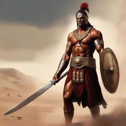 A high-quality digital painting depicting a capable male warrior, a partial leader of an army from the 7th century BC