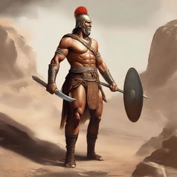 A high-quality digital painting depicting a capable male warrior, a partial leader of an army from the 7th century BC