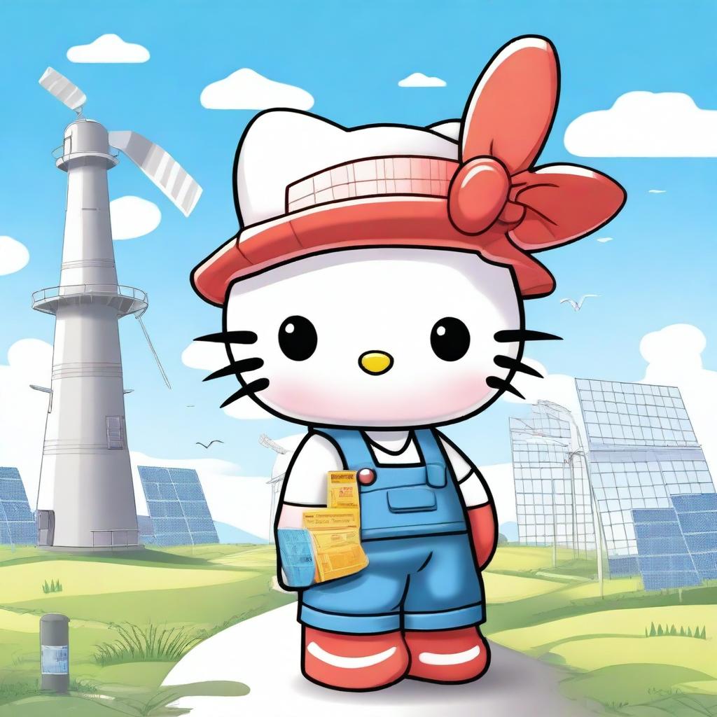 A high-quality digital art image of Hello Kitty as an environmental engineer