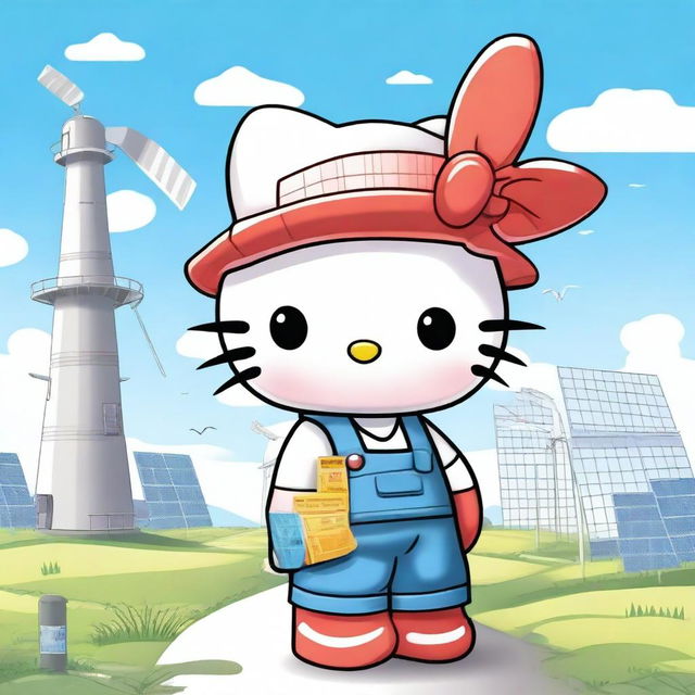 A high-quality digital art image of Hello Kitty as an environmental engineer