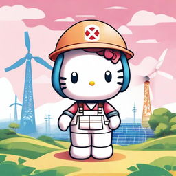 A high-quality digital art image of Hello Kitty as an environmental engineer