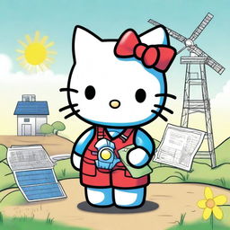 A high-quality digital art image of Hello Kitty as an environmental engineer