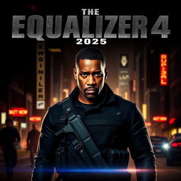 A striking movie poster for 'The Equalizer 4 (2025),' featuring Denzel Washington as Robert McCall