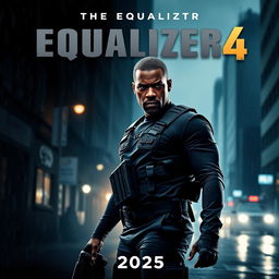 A gripping movie poster for 'The Equalizer 4 (2025),' showcasing Denzel Washington as Robert McCall