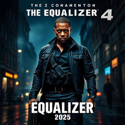 A gripping movie poster for 'The Equalizer 4 (2025),' showcasing Denzel Washington as Robert McCall