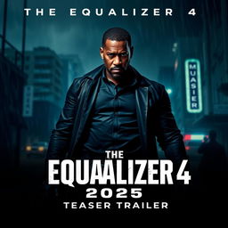 A visually striking teaser poster for 'The Equalizer 4 (2025),' featuring Denzel Washington as Robert McCall