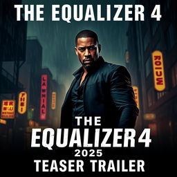 A visually striking teaser poster for 'The Equalizer 4 (2025),' featuring Denzel Washington as Robert McCall