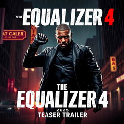 A visually striking teaser poster for 'The Equalizer 4 (2025),' featuring Denzel Washington as Robert McCall