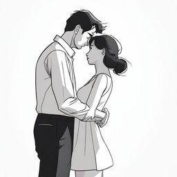 The digital art image portrays a petite woman hugging the arm of a much taller man, both facing forward