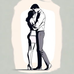 The digital art image portrays a petite woman hugging the arm of a much taller man, both facing forward