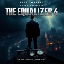 An epic movie poster concept for 'The Equalizer 4 (2025),' featuring Denzel Washington as Robert McCall