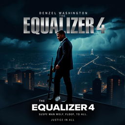 An epic movie poster concept for 'The Equalizer 4 (2025),' featuring Denzel Washington as Robert McCall