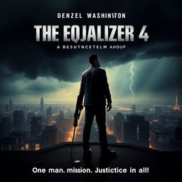An epic movie poster concept for 'The Equalizer 4 (2025),' featuring Denzel Washington as Robert McCall