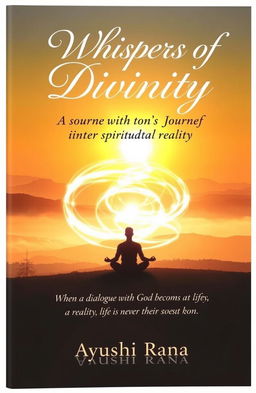 A book cover for "Whispers of Divinity: A Journey into Spiritual Reality" featuring a serene landscape with a golden sunrise illuminating misty hills in the background