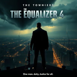 An epic movie poster concept for 'The Equalizer 4 (2025),' featuring Denzel Washington as Robert McCall