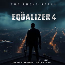 An epic movie poster concept for 'The Equalizer 4 (2025),' featuring Denzel Washington as Robert McCall