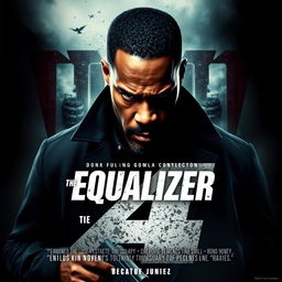 A striking movie poster concept for 'The Equalizer 4 (2025),' featuring Denzel Washington as Robert McCall