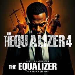 A striking movie poster concept for 'The Equalizer 4 (2025),' featuring Denzel Washington as Robert McCall