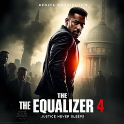 A captivating movie poster for 'The Equalizer 4 (2025),' featuring Denzel Washington as Robert McCall