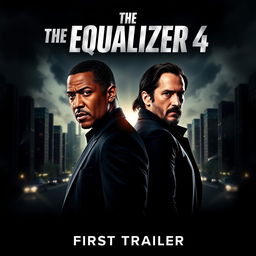 A dynamic promotional poster for 'The Equalizer 4 (2025)' featuring Denzel Washington and Keanu Reeves