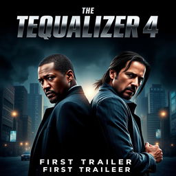 A dynamic promotional poster for 'The Equalizer 4 (2025)' featuring Denzel Washington and Keanu Reeves