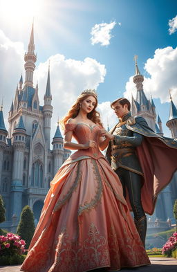 A fantastical scene featuring two grand palaces, one on the left and one on the right, showcasing intricate architectural designs with spires and vibrant colors