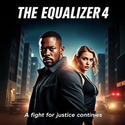 An electrifying movie poster for 'The Equalizer 4 (2025)', featuring John David Washington and Dakota Fanning in prominent roles