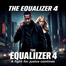 An electrifying movie poster for 'The Equalizer 4 (2025)', featuring John David Washington and Dakota Fanning in prominent roles