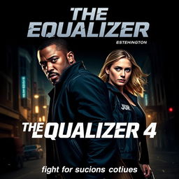 An electrifying movie poster for 'The Equalizer 4 (2025)', featuring John David Washington and Dakota Fanning in prominent roles