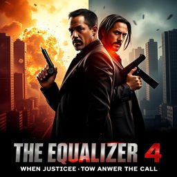 An engaging movie poster concept for 'The Equalizer 4 (2025)' featuring Denzel Washington as Robert McCall and Keanu Reeves as John Wick