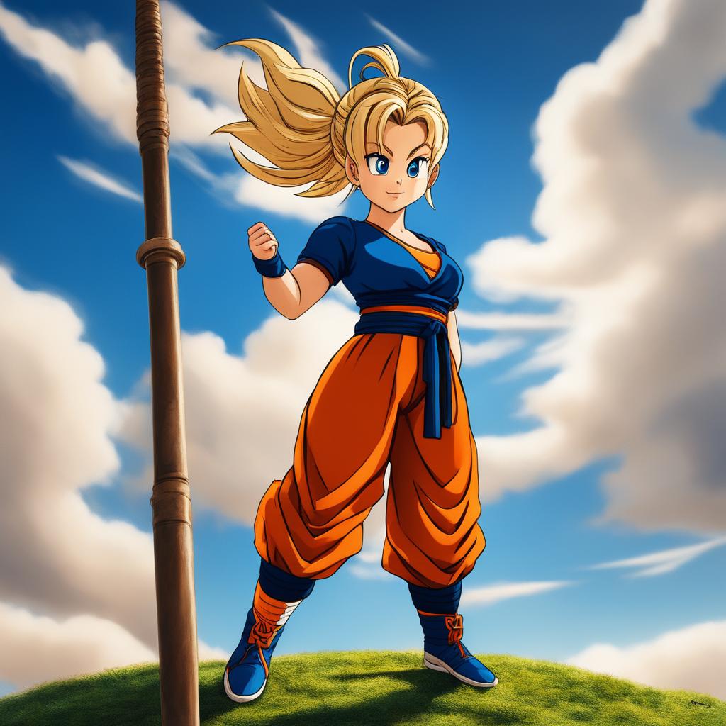 A high-quality digital art image depicting actress Sydney Sweeney as a Dragonball character