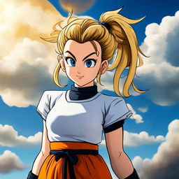 A high-quality digital art image depicting actress Sydney Sweeney as a Dragonball character