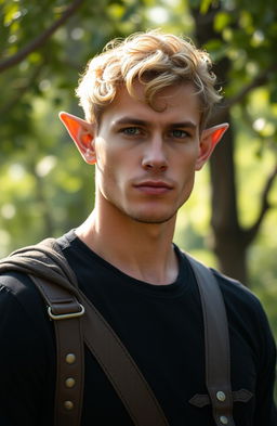 A late 20s man with distinctive pointed ears, exuding an aura of mystique