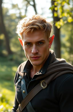 A late 20s man with distinctive pointed ears, exuding an aura of mystique