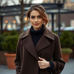 A beautiful European woman aged between 35 and 40 years, captured in a full-body pose