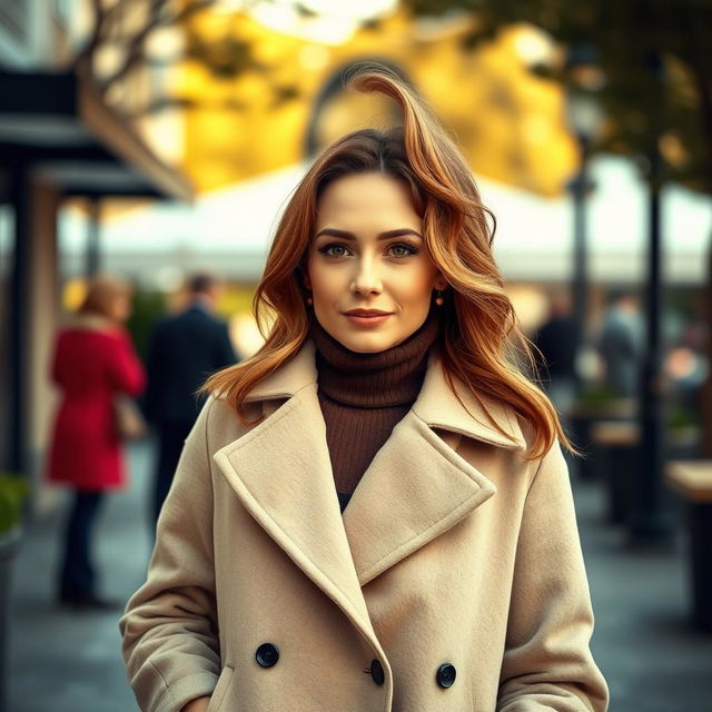 A beautiful European woman aged between 35 and 40 years, captured in a full-body pose