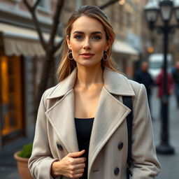 A beautiful European woman aged between 35 and 40 years, captured in a full-body pose
