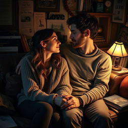 An intimate and emotional scene depicting a couple in love, capturing the essence of passion and romance despite their struggles with addiction