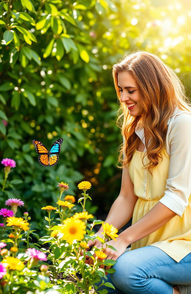 A loving couple growing together in harmony, surrounded by lush greenery and vibrant flowers