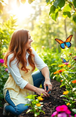 A loving couple growing together in harmony, surrounded by lush greenery and vibrant flowers