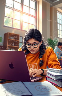 A dynamic and vibrant digital artwork representing the journey of a young engineering student named Jeevitha