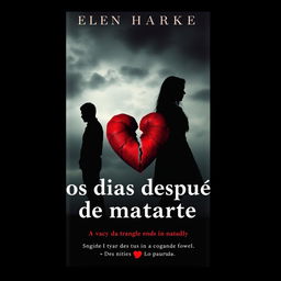 A dramatic and emotional book cover for a novel titled 'Dos días después de matarte', featuring a love triangle theme that ends in tragedy