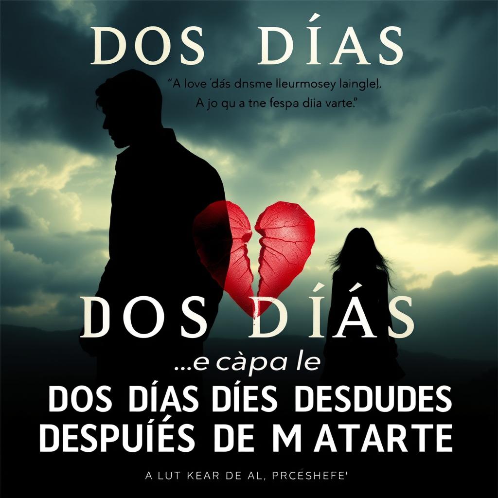 A dramatic and emotional book cover for a novel titled 'Dos días después de matarte', featuring a love triangle theme that ends in tragedy